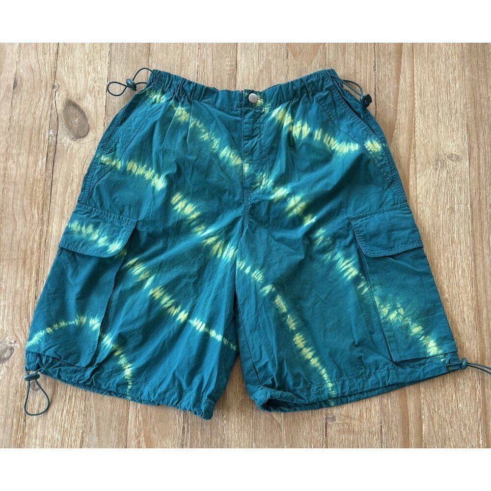 Urban Outfitters Mens Baggy Tech Cargo Shorts Tie Dye Teal Green Size Small NEW